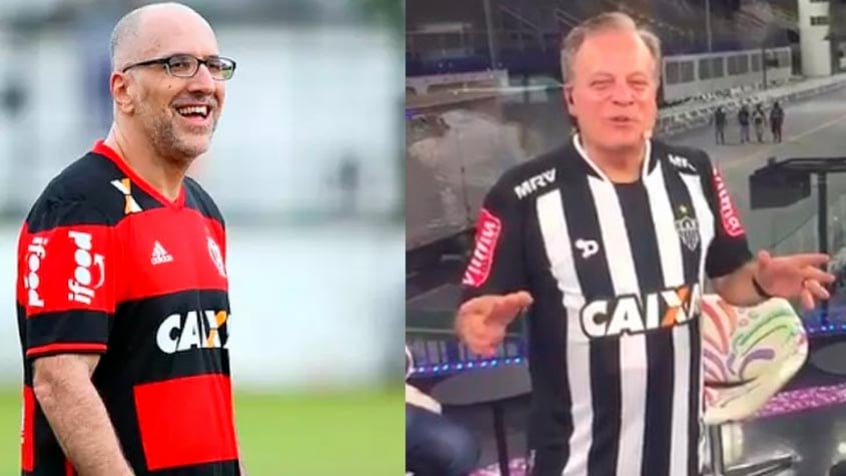 Antonio Tabet (com a camisa do Flamengo) e Chico Pinheiro (com a camisa do Atlético-MG)