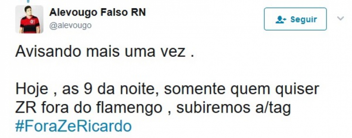 Rubro-negros postaram #ForaZeRicardo e assunto virou o mais falado no Twitter na noite de domingo