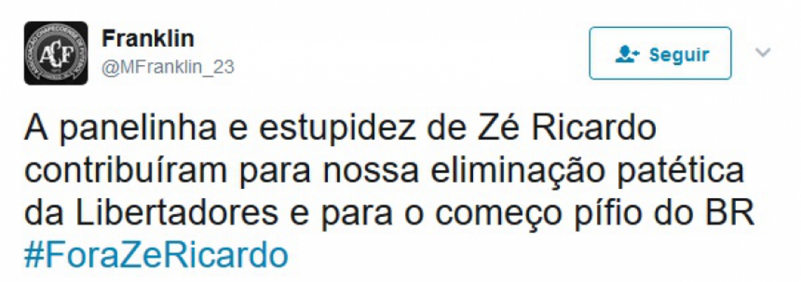Rubro-negros postaram #ForaZeRicardo e assunto virou o mais falado no Twitter na noite de domingo