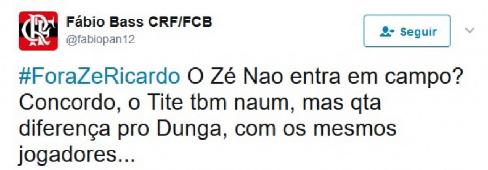 Rubro-negros postaram #ForaZeRicardo e assunto virou o mais falado no Twitter na noite de domingo