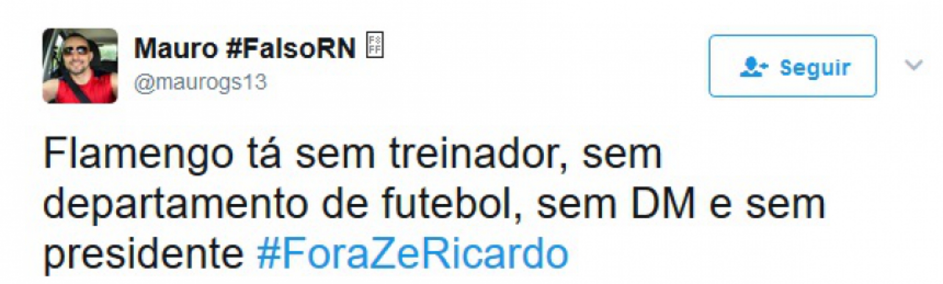 Rubro-negros postaram #ForaZeRicardo e assunto virou o mais falado no Twitter na noite de domingo