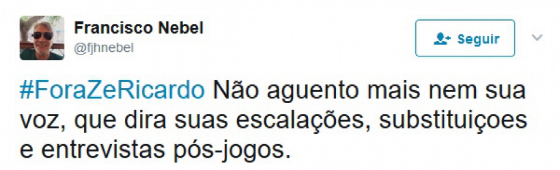 Rubro-negros postaram #ForaZeRicardo e assunto virou o mais falado no Twitter na noite de domingo