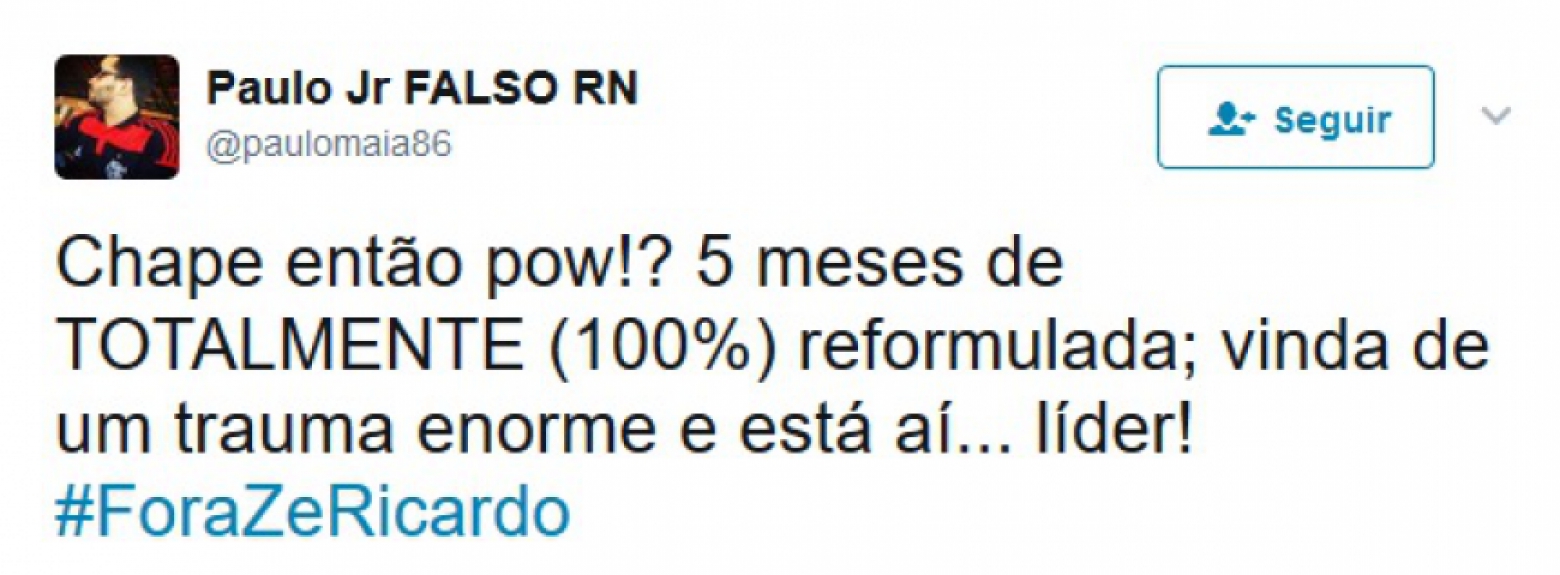 Rubro-negros postaram #ForaZeRicardo e assunto virou o mais falado no Twitter na noite de domingo