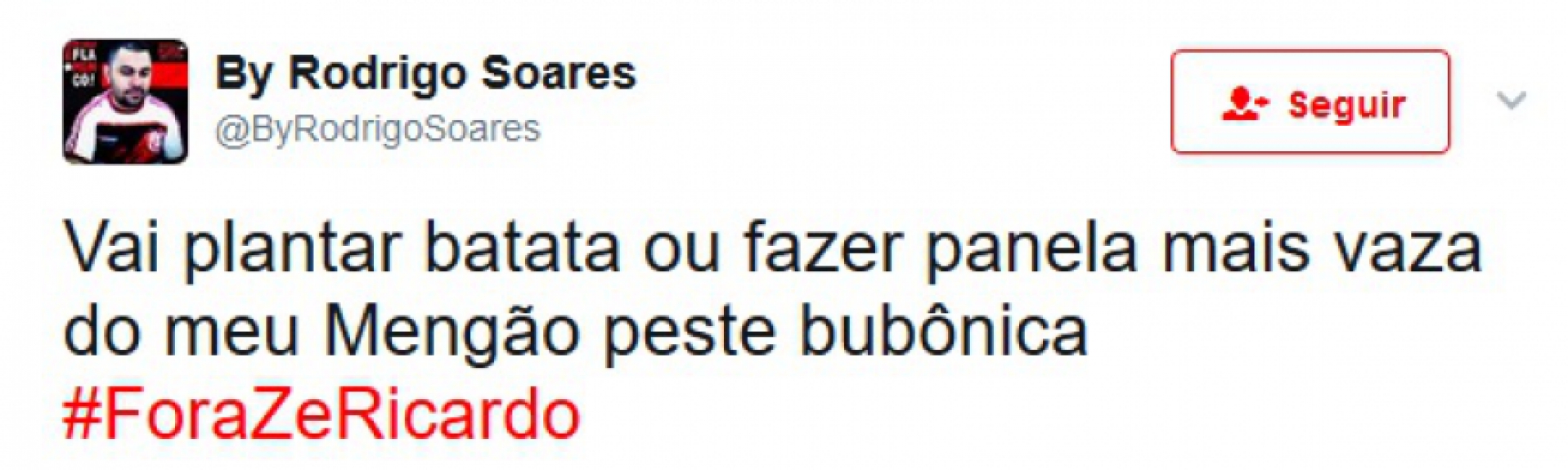 Rubro-negros postaram #ForaZeRicardo e assunto virou o mais falado no Twitter na noite de domingo