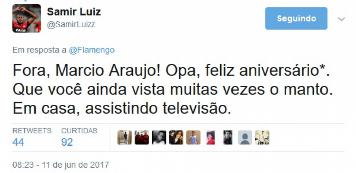 Rubro-negros aproveitaram post de parab&eacute;ns para cornetar M&aacute;rcio Ara&uacute;jo