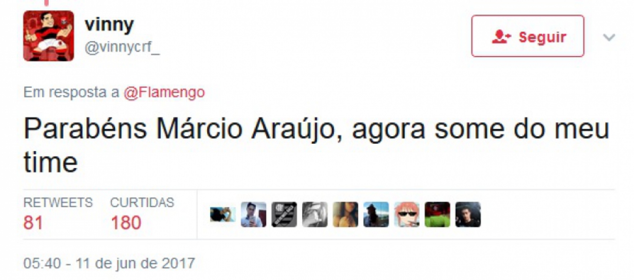 Rubro-negros aproveitaram post de parab&eacute;ns para cornetar M&aacute;rcio Ara&uacute;jo