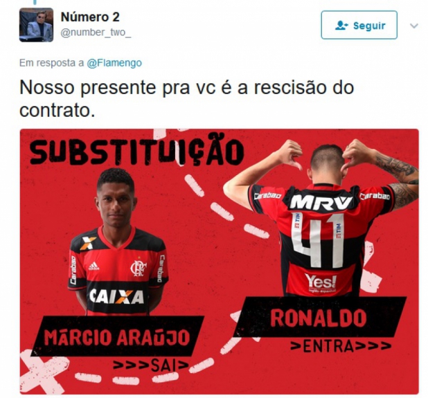 Rubro-negros aproveitaram post de parab&eacute;ns para cornetar M&aacute;rcio Ara&uacute;jo