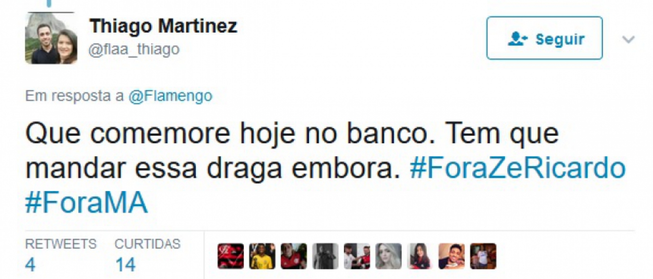 Rubro-negros aproveitaram post de parab&eacute;ns para cornetar M&aacute;rcio Ara&uacute;jo