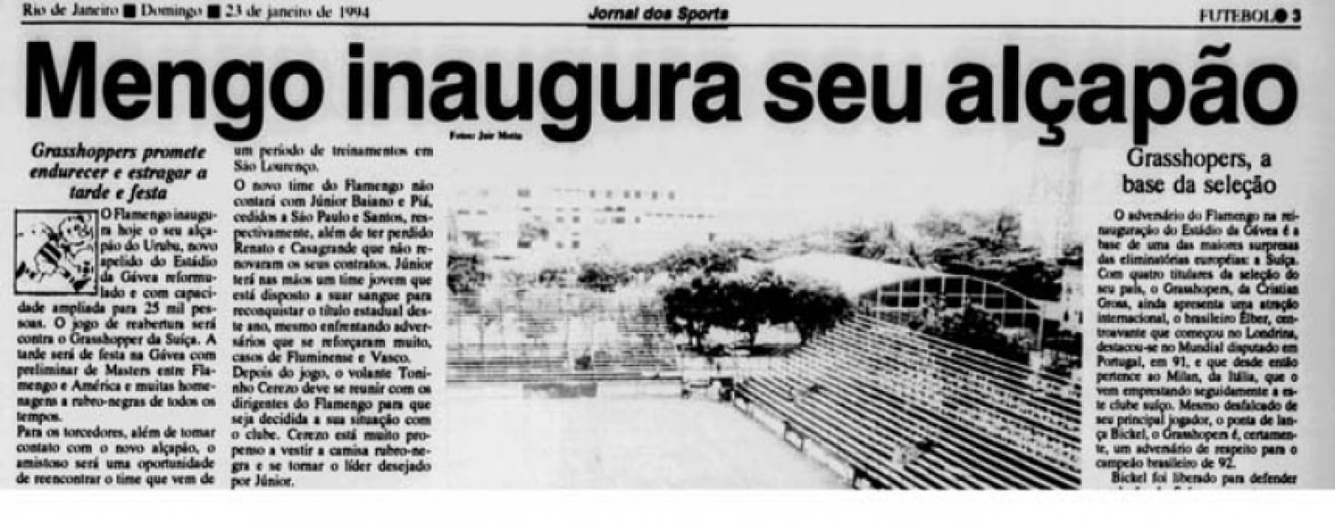 Registro anunciando o jogo de inaugura&ccedil;&atilde;o