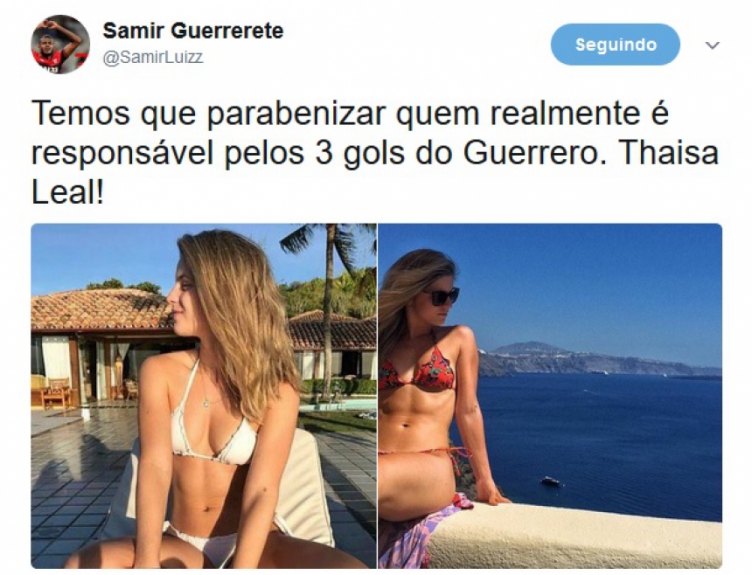 Rubro-negros creditam gols &agrave; Tha&iacute;sa Leal, nova namorada do peruano