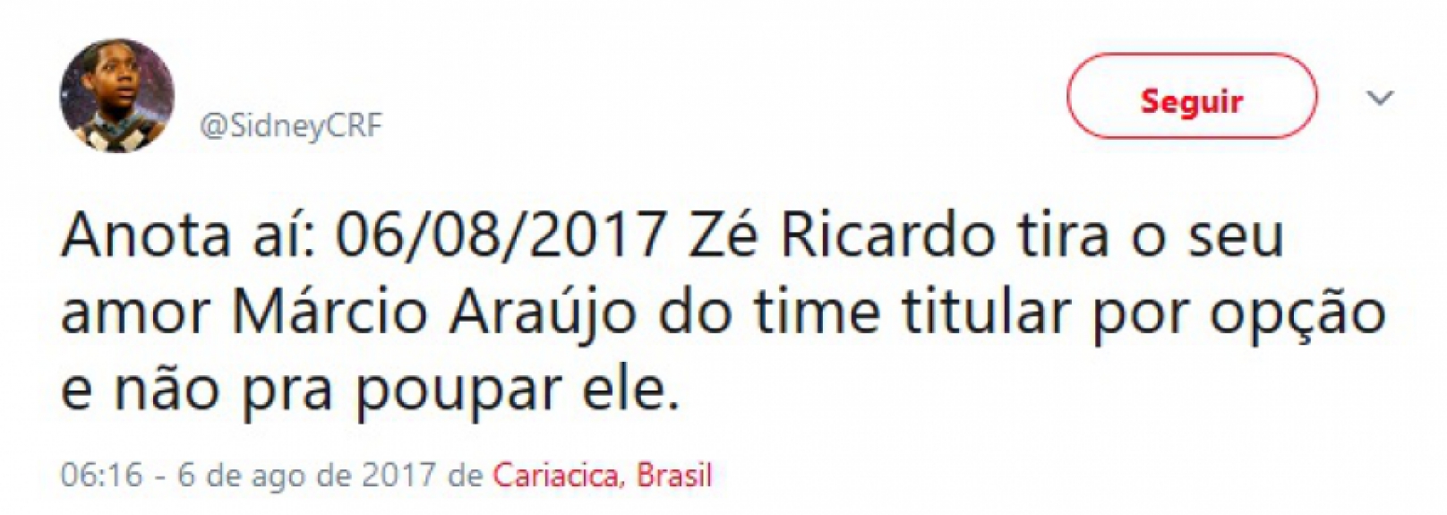 Internautas brincaram com sa&iacute;da do volante do time titular do Flamengo