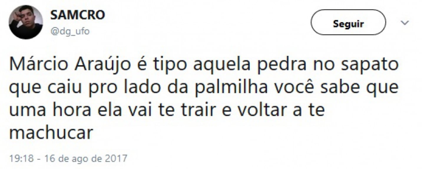 M&aacute;rcio Ara&uacute;jo virou o assunto mais comentado do Twitter no Brasil durante o duelo contra o Botafogo