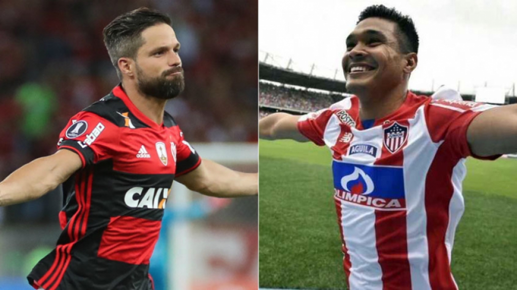 Diego (Flamengo) e T&eacute;o Guti&eacute;rrez (Junior Barranquilla)