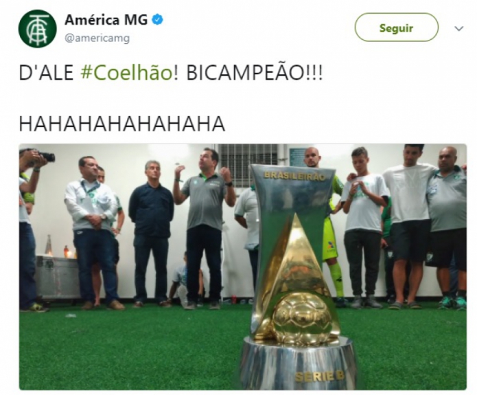 Campe&atilde;o da S&eacute;rie B, o Am&eacute;rica-MG mitou nas provoca&ccedil;&otilde;es ao Internacional