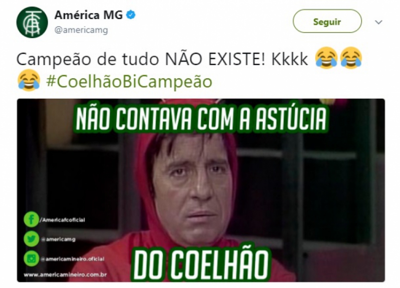 Campe&atilde;o da S&eacute;rie B, o Am&eacute;rica-MG mitou nas provoca&ccedil;&otilde;es ao Internacional