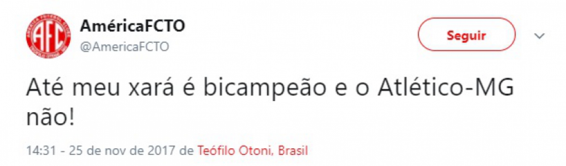 O clube mineiro aproveitou o t&iacute;tulo da S&eacute;rie B do Am&eacute;rica-MG para cutucar o Galo