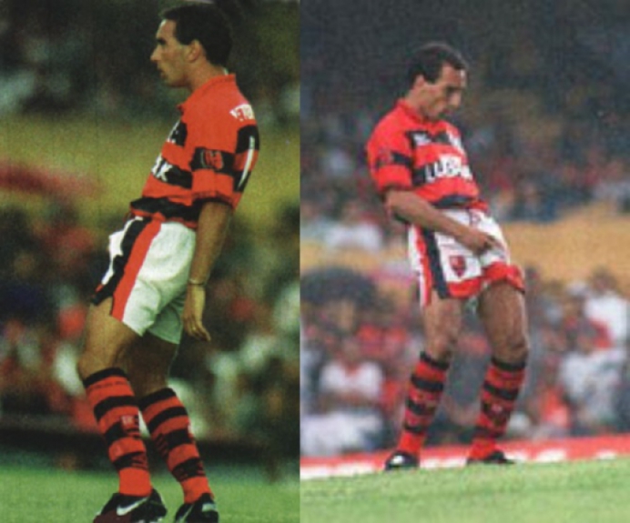 Em 1995, quando jogava pelo Flamengo, Edmundo respondeu as provocações da torcida do Vasco com gesto nada delicado