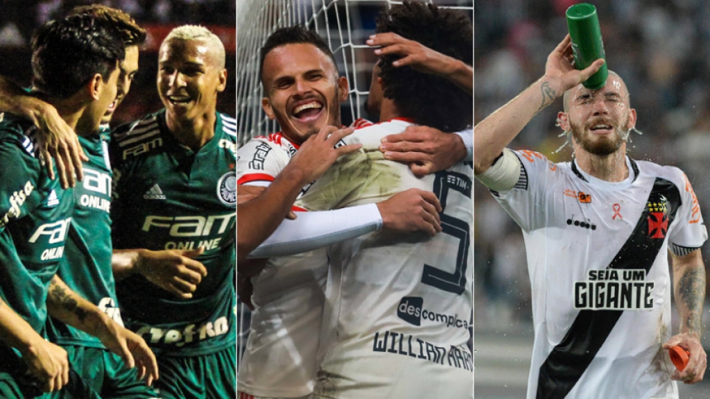 Montagem com fotos da 28&ordf; rodada de Palmeiras, Flamengo e Vasco.