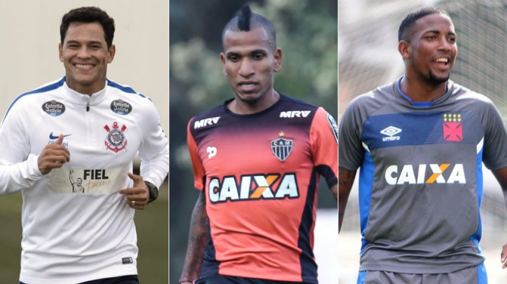 Montagem com o Giovanni Augusto no Corinthians, do Otero no Atlético MG e do Thalles no Vasco
