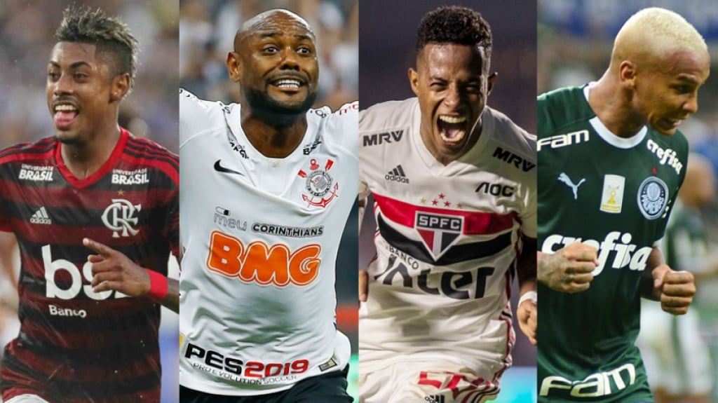 Montagem: Flamengo, Corinthians, São Paulo, Palmeiras