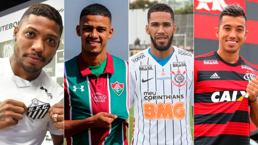 Montagem - Marinho (Santos), Brenner (Fluminense), Everaldo (Corinthians) e Uribe (Flamengo).