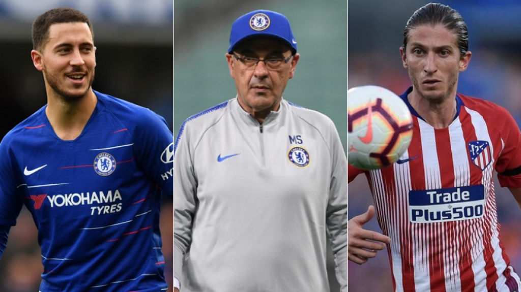 Montagem - Hazard, Sarri e Filipe Lu&iacute;s