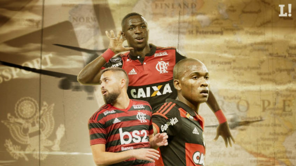 Montagem Flamengo-Europa L&eacute;o Duarte + Vini J&uacute;nior + Samir