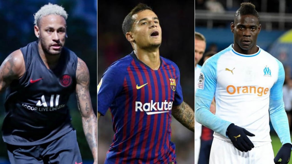 Montagem Neymar, Coutinho e Balotelli