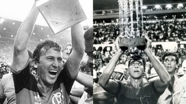 Zico com a ta&ccedil;a da Copa Uni&atilde;o de 1987 / Sport com a ta&ccedil;a do Brasileiro de 1987