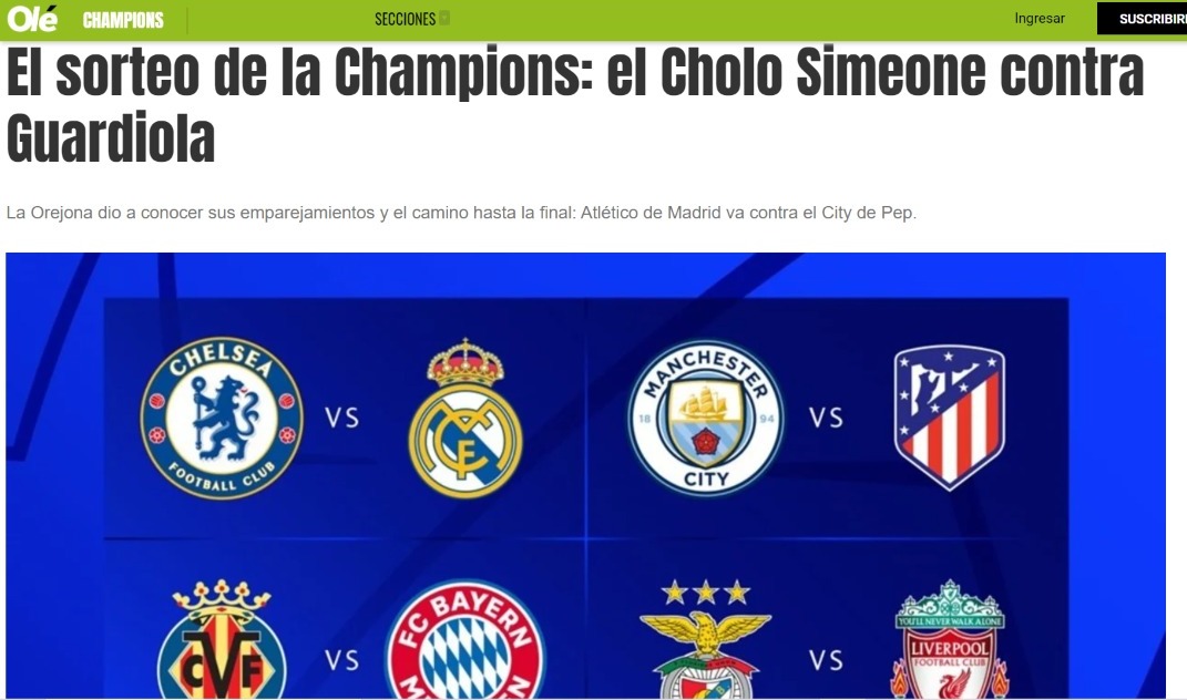 Confira a repercussão do sorteio das quartas de final da Champions League  na imprensa internacional – LANCE!