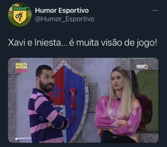 Memes do BBB21 - Além de Giberto, Sarah também tem ganho muitos elogios dos torcedores. A visão de jogo da dupla já gerou diversas comparações, inclusive com Xavi e Iniesta