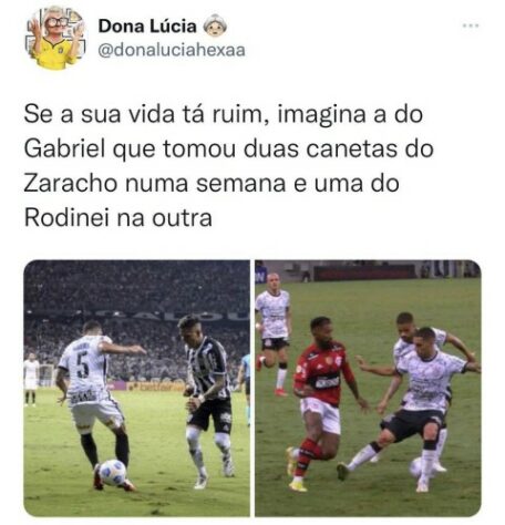 Gabriel é alvo de memes após levar mais uma caneta, dessa vez de Rodinei, do Flamengo.