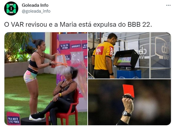 Noite de 'Jogo da Discórdia' no BBB gera memes com futebol; fãs do programa brincam com análise do VAR e expulsão de Maria.