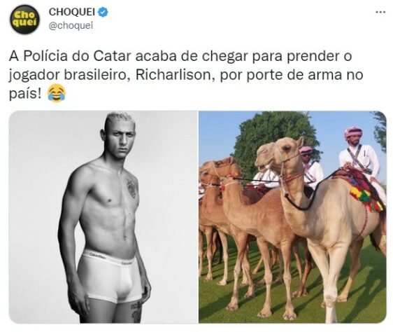 E na web Richarlison fez sucesso com uma foto de cueca. Segura o passarinho, digo, o Pombo!