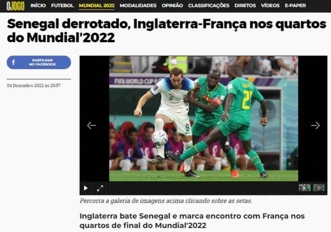 Assim como seus concorrentes, o jornal 'O Jogo' de Portugal também projetou o duelo futuro entre Inglaterra e França. 