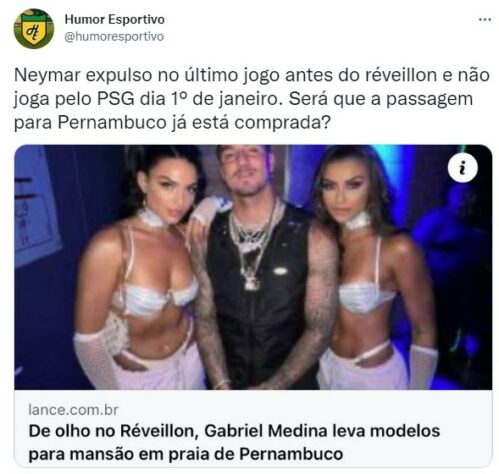 Será que vem para o Brasil? Web brinca com possível presença de Neymar em eventos de Ano Novo após expulsão em partida do PSG.