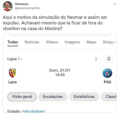 Será que vem para o Brasil? Web brinca com possível presença de Neymar em eventos de Ano Novo após expulsão em partida do PSG.