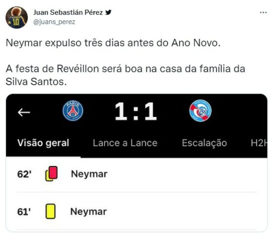 Será que vem para o Brasil? Web brinca com possível presença de Neymar em eventos de Ano Novo após expulsão em partida do PSG.