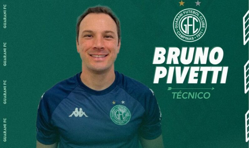 FECHADO - O Guarani anunciou a contratação do treinador Bruno Pivetti e do auxiliar Ricardo Pagani visando a disputa da Série B do Campeonato Brasileiro. O contrato da nova comissão técnica é válido até o final de novembro de 2023.