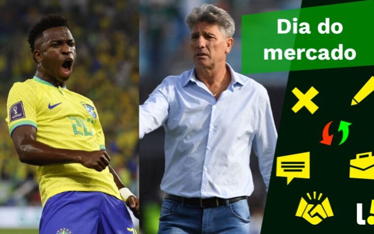 Vini Jr na mira de gigante inglês, destaque do Grêmio recebe proposta da Rússia... veja isso e muito mais no resumo do Dia do Mercado desta segunda-feira (11)! 