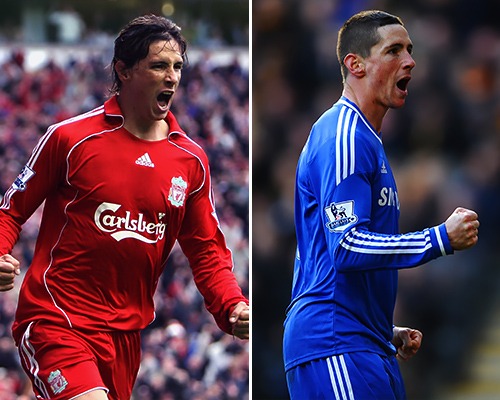 FERNANDO TORRES - Liverpool: 81 gols em 142 jogos; Chelsea: 45 gols em 172 jogos. 