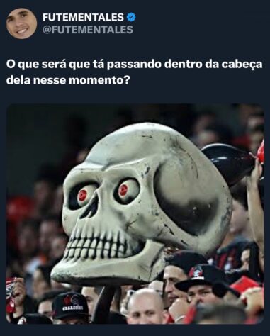 Dá pra ver claramente que a caveira está embasbacada com o empate do Flamengo depois dos acréscimos.