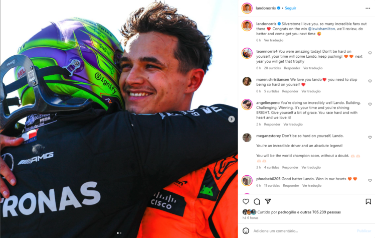 Lando Norris comemorou o pódio e homenageou a vitória de Hamilton.