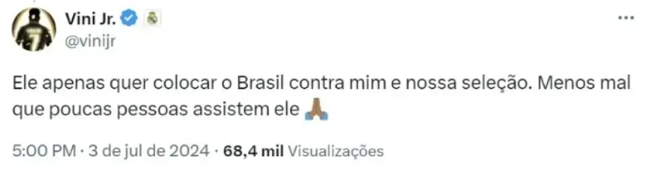 Vini Jr x Tiago Leifert: o jogador rebateu o comentarista após ser criticado pelo seu desempenho na Seleção Brasileira