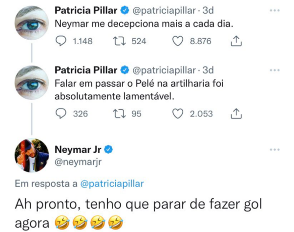 Neymar x Patricia Pillar: a atriz criticou o jogador após a vitória do Brasil contra o Peru, pelas Eliminatórias da Copa do Mundo 2022 