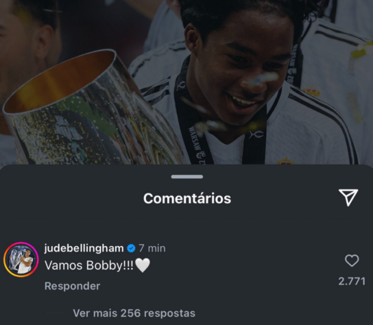 Jude Bellingham entrou na brincadeira com comentário nas redes sociais 