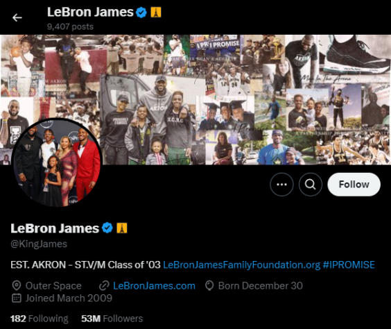 LeBron James é o primeiro fora do futebol, com 53 milhões de seguidores