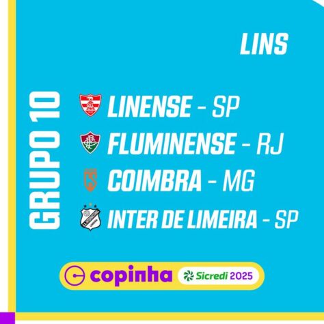 Em Lins, o grupo 10 é Linense, Fluminense, Coimbra e Inter de Limeira