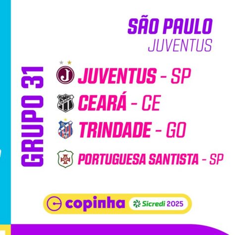 Em São Paulo (Juventus), o grupo 31 é Juventus-SP, Ceará, Trindado e Portuguesa Santista