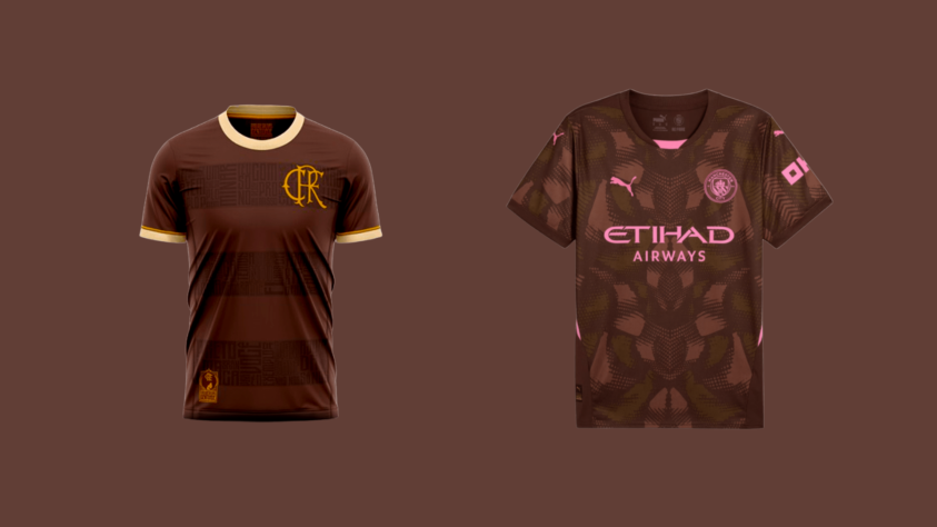 Marrom: Estabilidade e realização - Flamengo (Camisa de Novembro Negro 2024) ou Manchester City (Camisa de goleiro 2024/25)